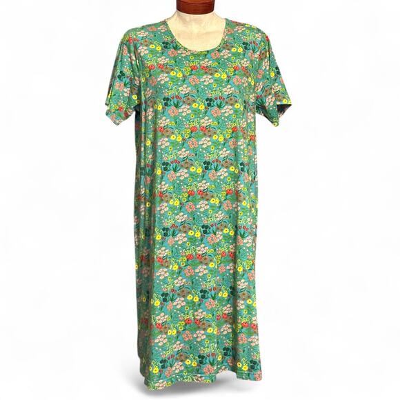 La Cera Short Sleeve Casual Midi Dress Plus Sz 3X Turquoise Green Floral Cottage - Picture 1 of 8